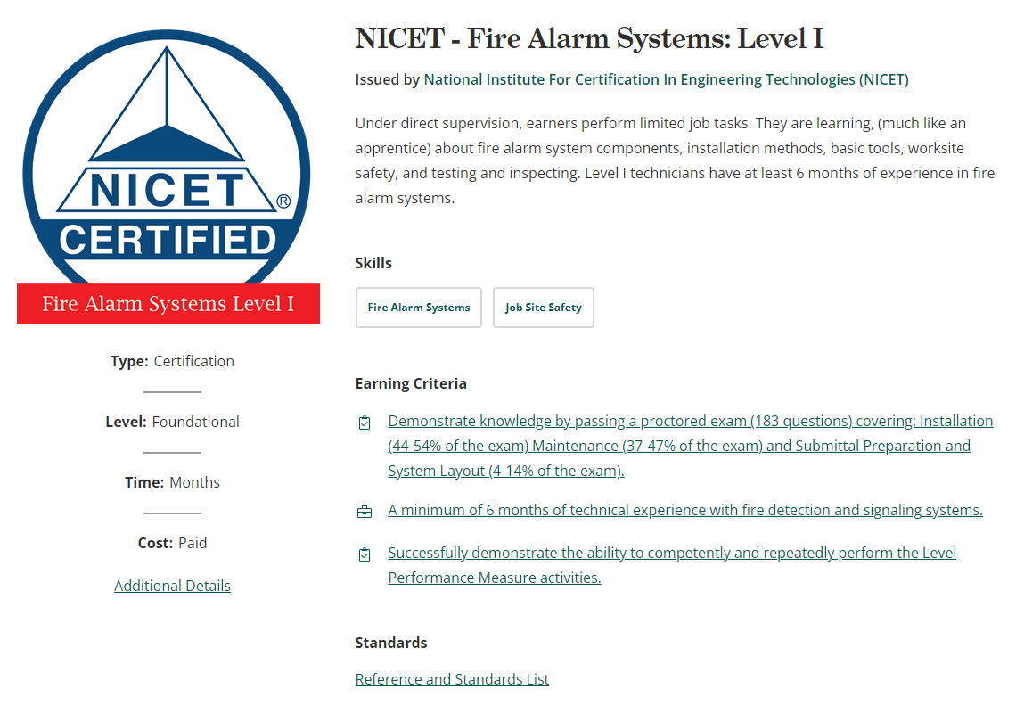 Sample NICET Digital Credential