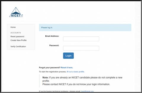 NICET's new online portal Login