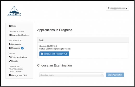 NICET's new online portal - Test Scheduling